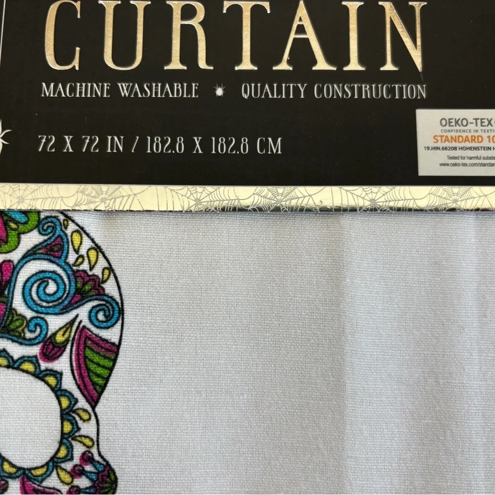 Halloween Shower Curtain - Skull Day of the Dead Color Print. New in Packaging